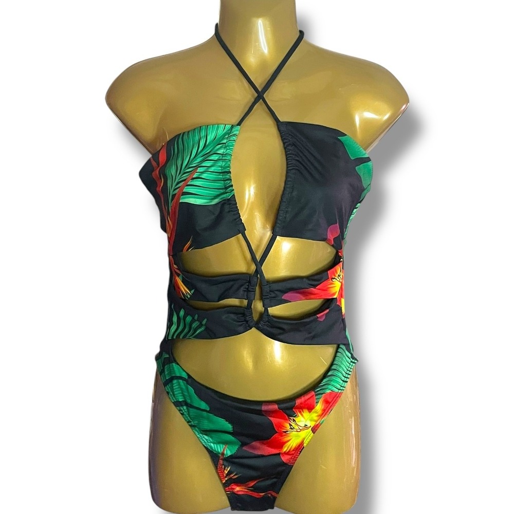 Frederick's of Hollywood Cabarita Cutout Twist Lace Up Floral Monokini NWT M